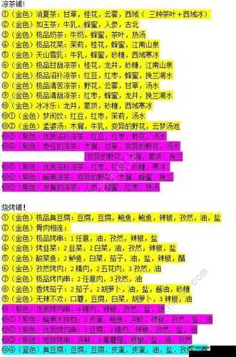 楚留香手游秘制极品清苦凉茶金色合成配方全解析