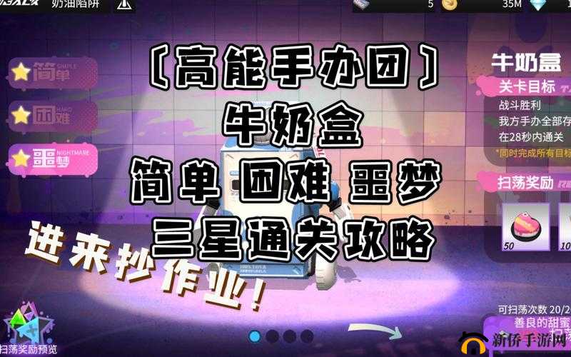 高能手办团牛奶盒挑战全解析，如何攻克简单至噩梦难度？